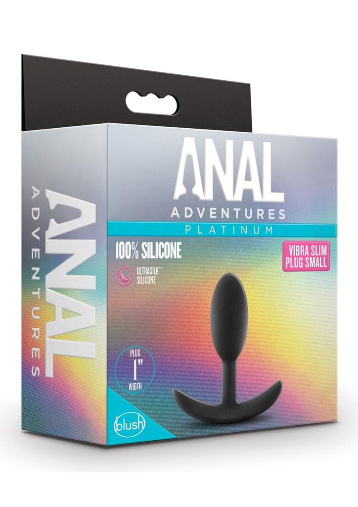 Anal Adventures Platinum Silicone Vibrating Slim Anal Plug - Black - Small