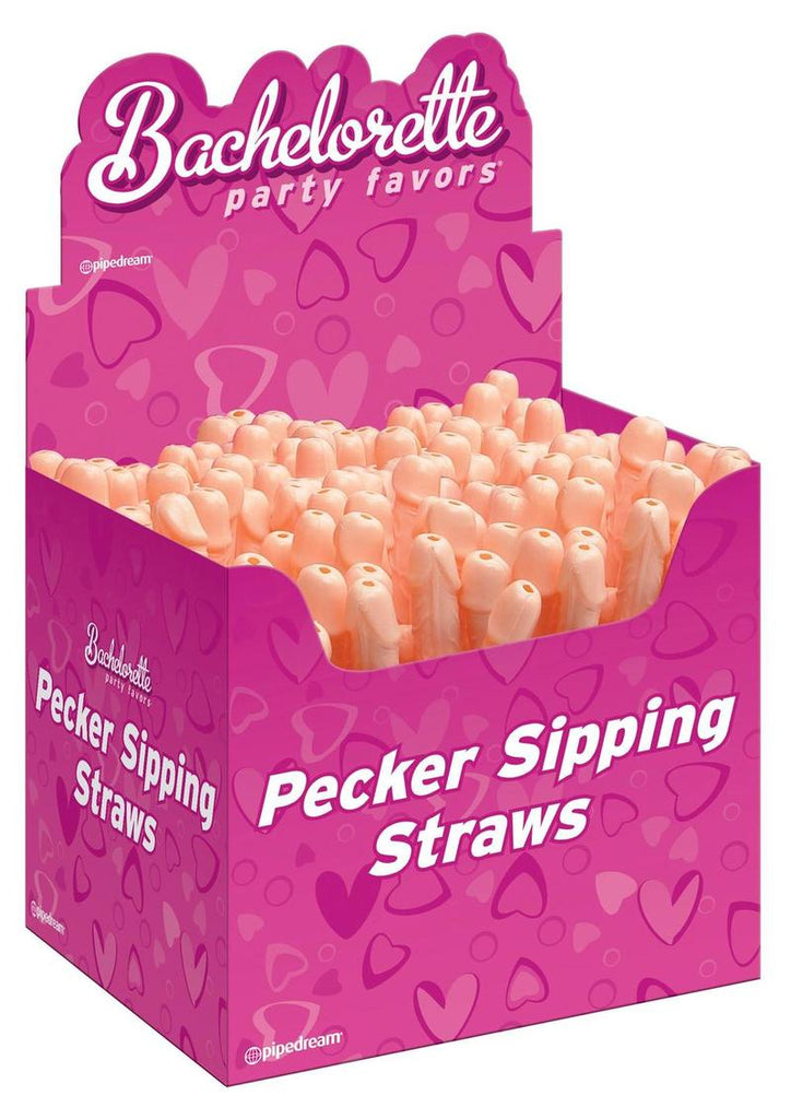 Bachelorette Party Favors Pecker Sipping Straws - Flesh - 144 Each Per Counter Display