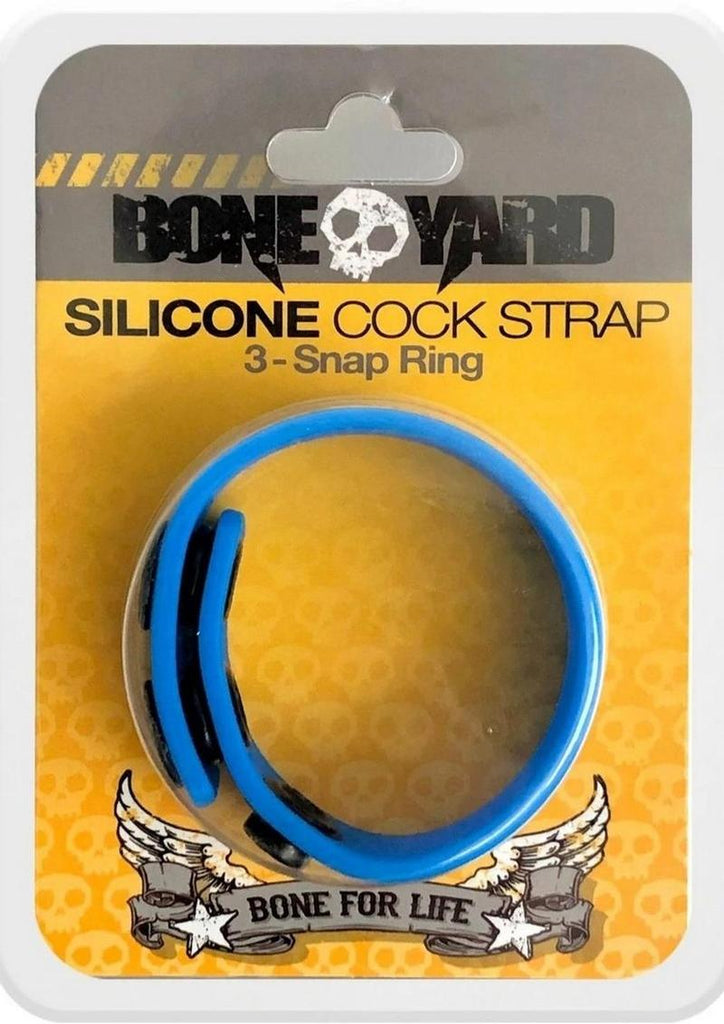 Boneyard Silicone Cock Strap 3-Snap Ring - Blue