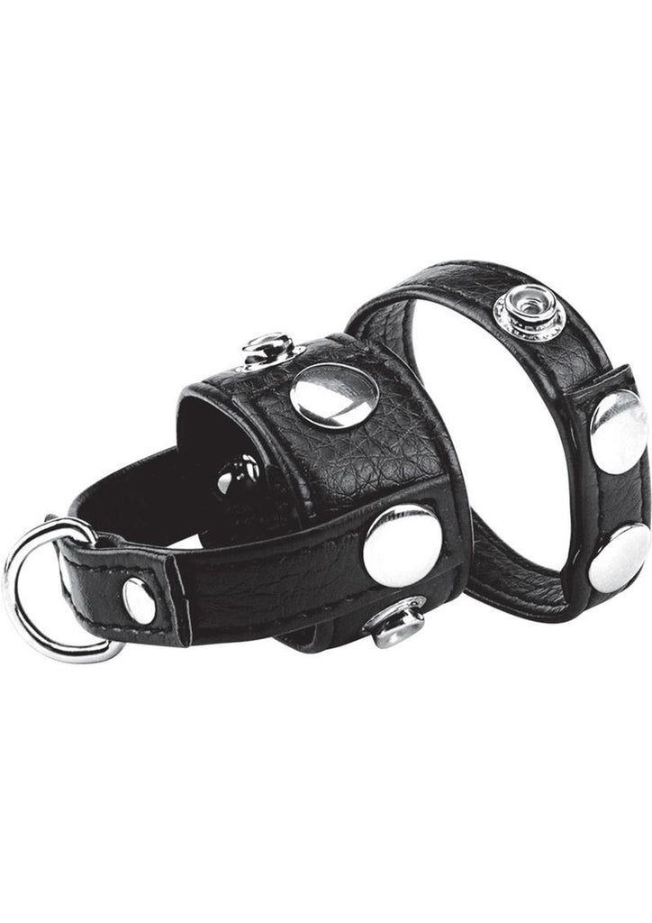 C and B Gear Cock Ring with Ball Stretcher - Black - 1in