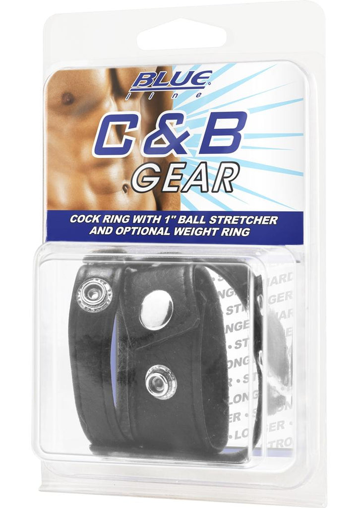 C and B Gear Cock Ring with Ball Stretcher - Black - 1in