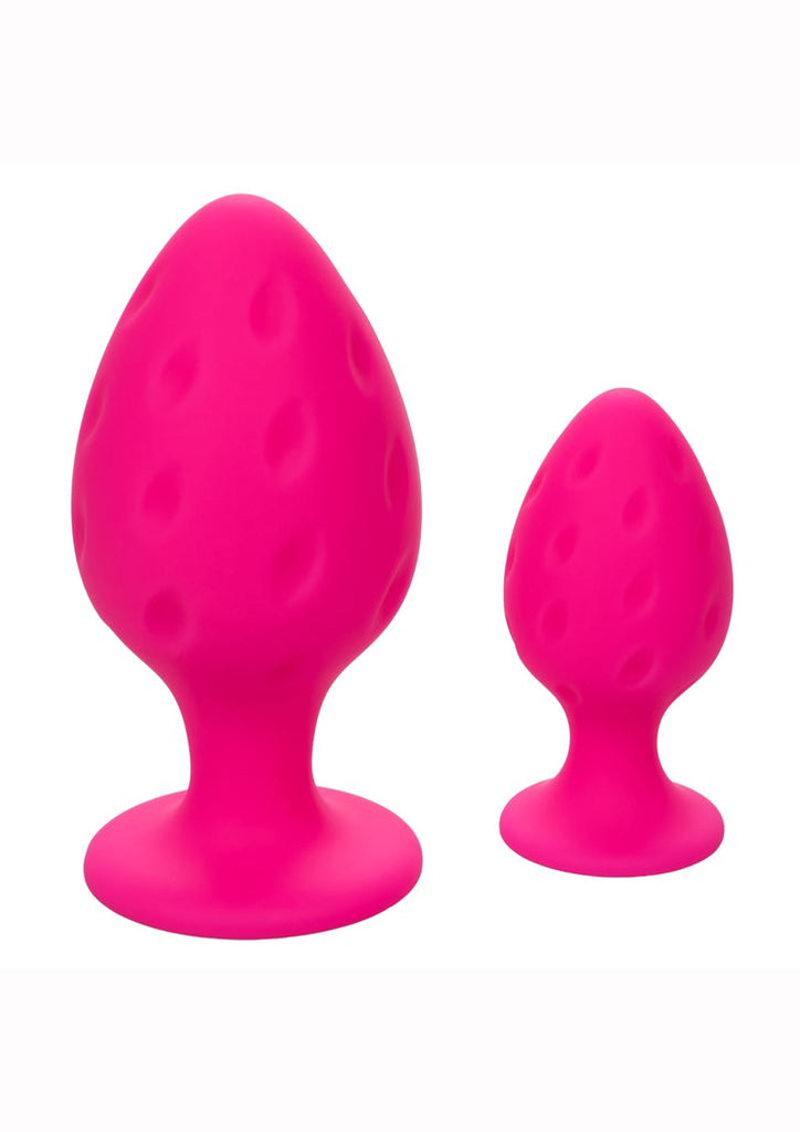 Cheeky Silicone Textured Anal Plugs - Pink - Large/Small - Set Of 2