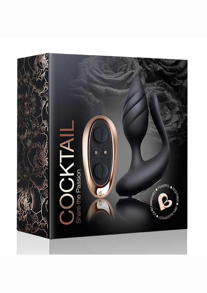 Cocktail Rechargeable Silicone Couples Vibrator with Remote Control - Black/Rose Gold