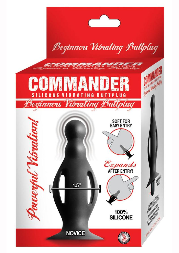 Commander Beginner's Vibrating Expandable Silicone Butt Plug - Black