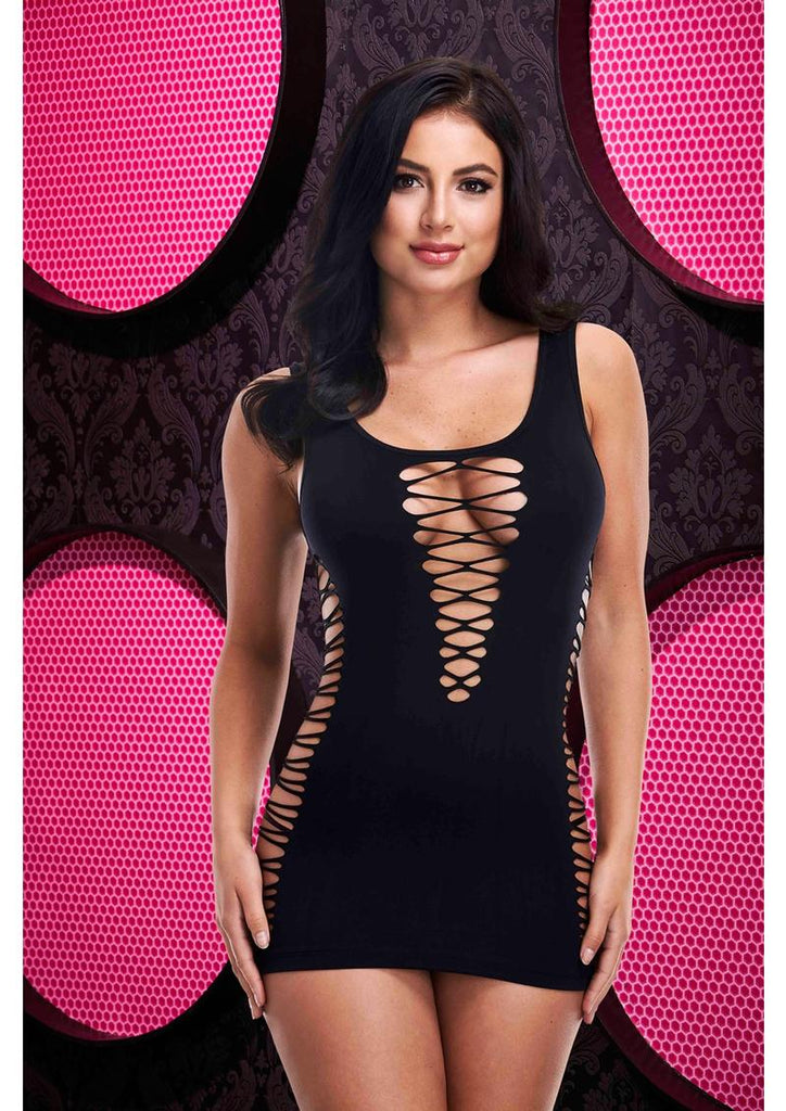 Criss-Cross Mini Dress - Black - One Size