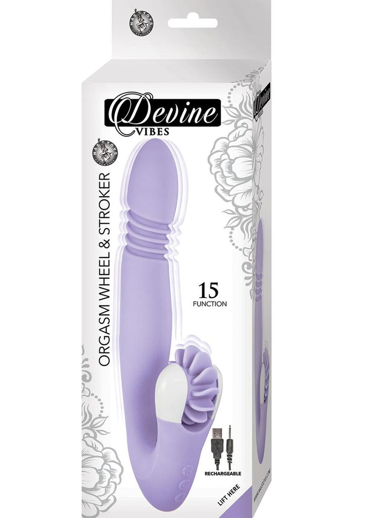 Devine Vibes Orgasm Wheel and Stroker Rechargeable Silicone Dual Vibrator - Purple