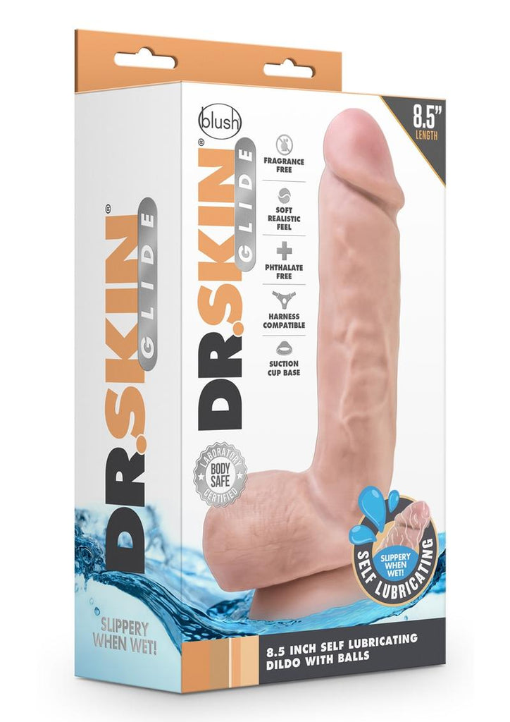 Dr. Skin Glide Self Lubricating Dildo with Balls - Vanilla - 8.5in