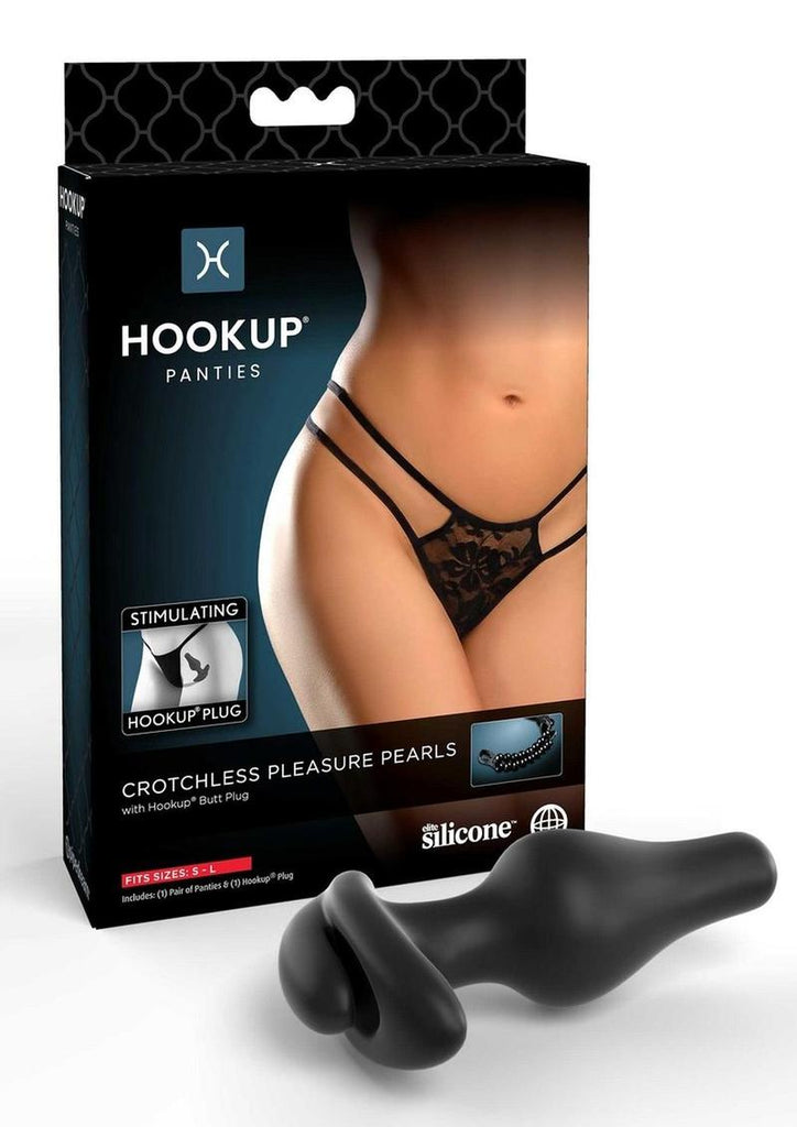 Hookup Panties Crotchless Pleasure Pearls - Sm - Black - One Size