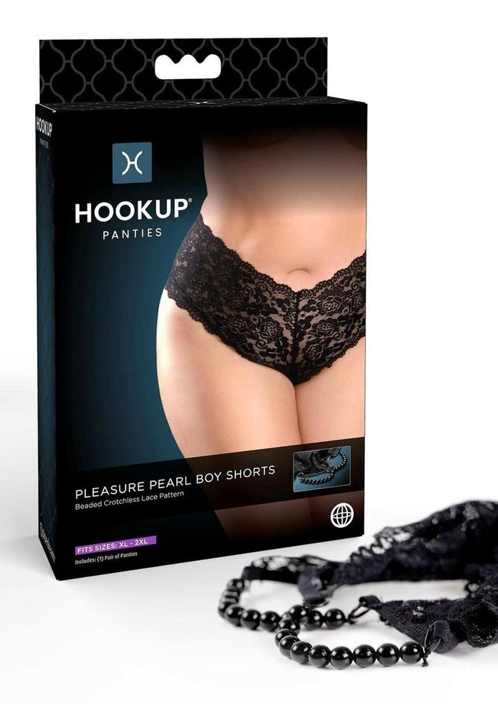 Hookup Panties Pleasure Pearl Boy Shorts - Black - Queen/XLarge/XXLarge