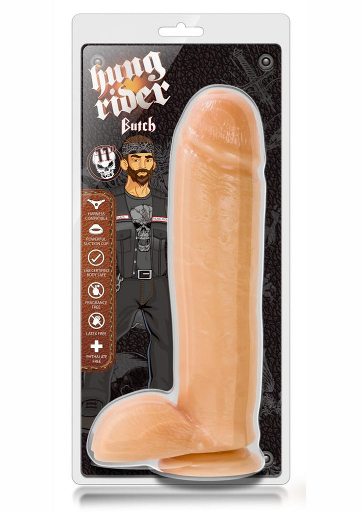 Hung Rider Butch Dildo with Balls - Vanilla - 10.5in