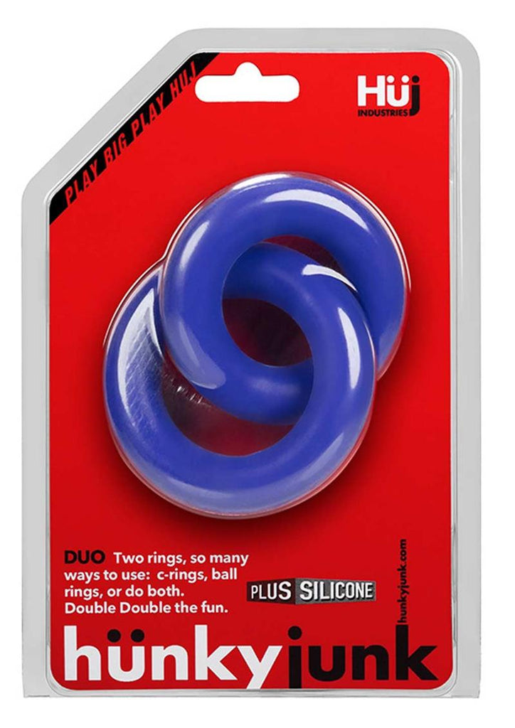 Hunkyjunk Duo Silicone Double Cock Ring - Blue