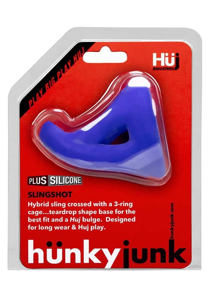 Hunkyjunk Slingshot Silicone 3 Ring Teardrop Cock Ring - Blue