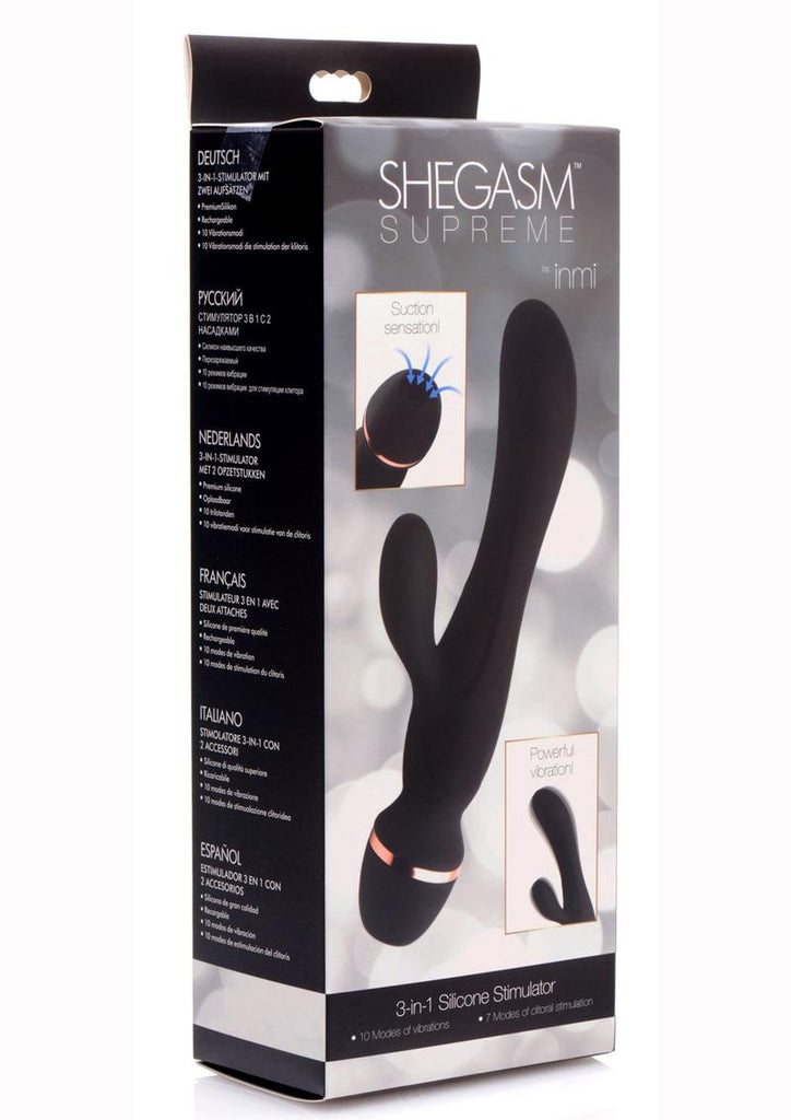 Inmi Shegasm Supreme 3 In 1 Silicone Suction Rabbit Vibrator - Black