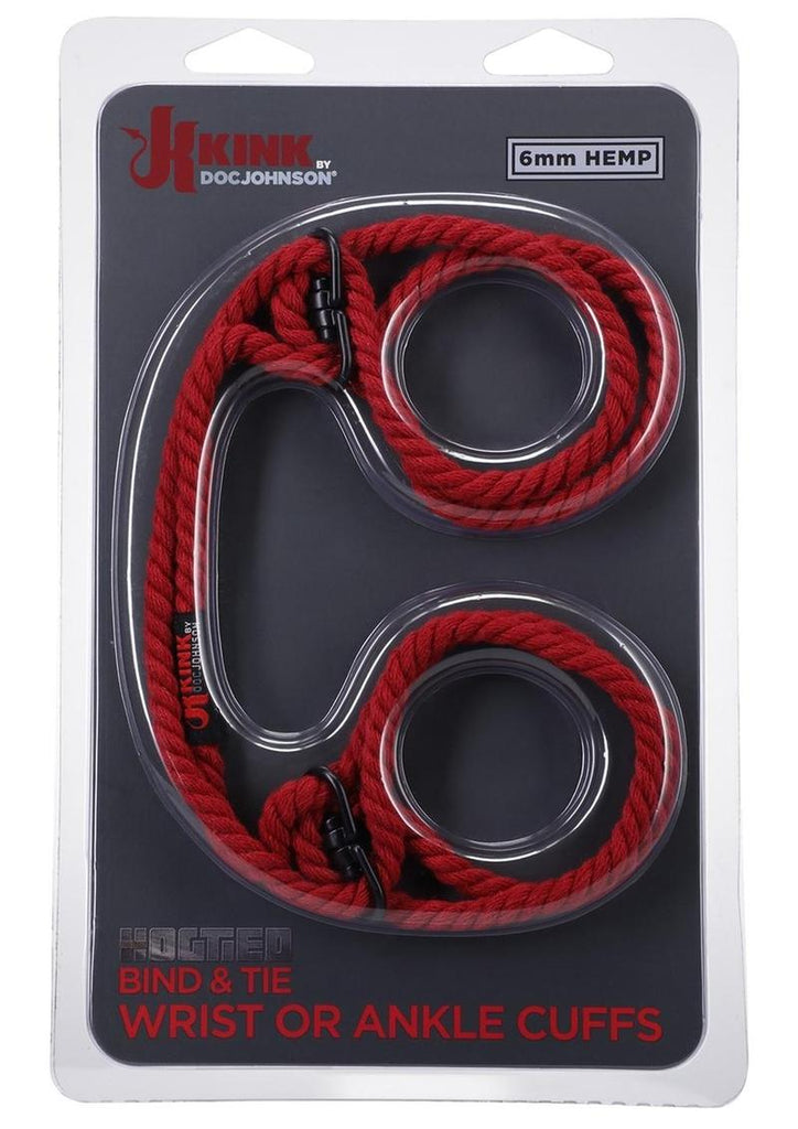 Kink Hogtied Bind and Tie 6mm Hemp Wrist Or Ankle Cuffs - Red