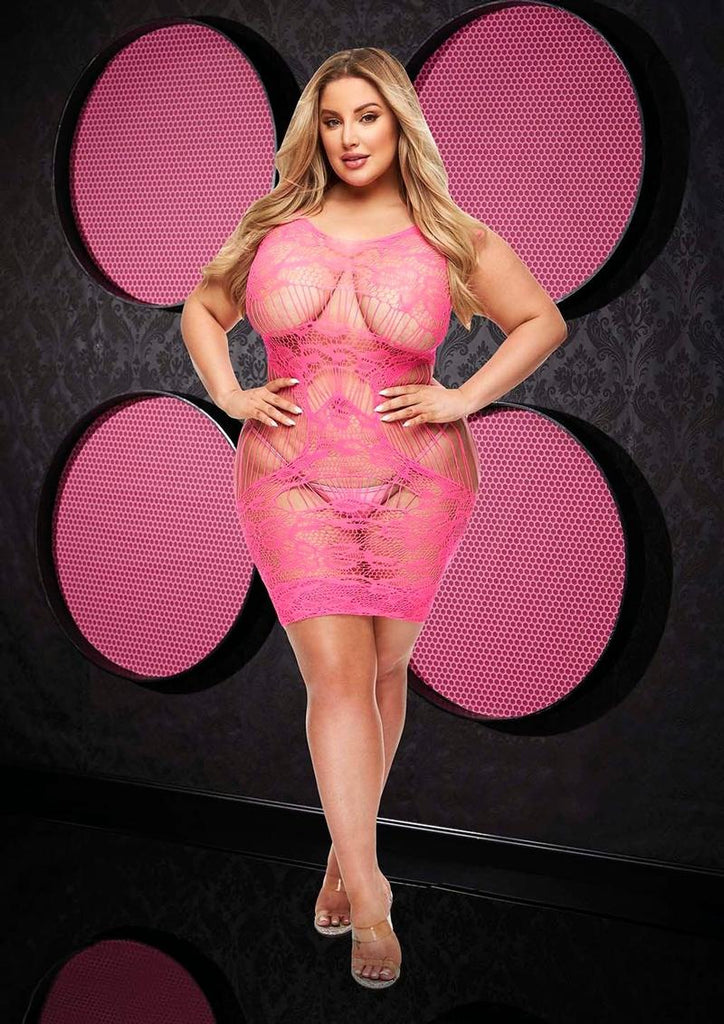 Lace Cut Out Mini Dress - Hot Pink/Pink - Queen