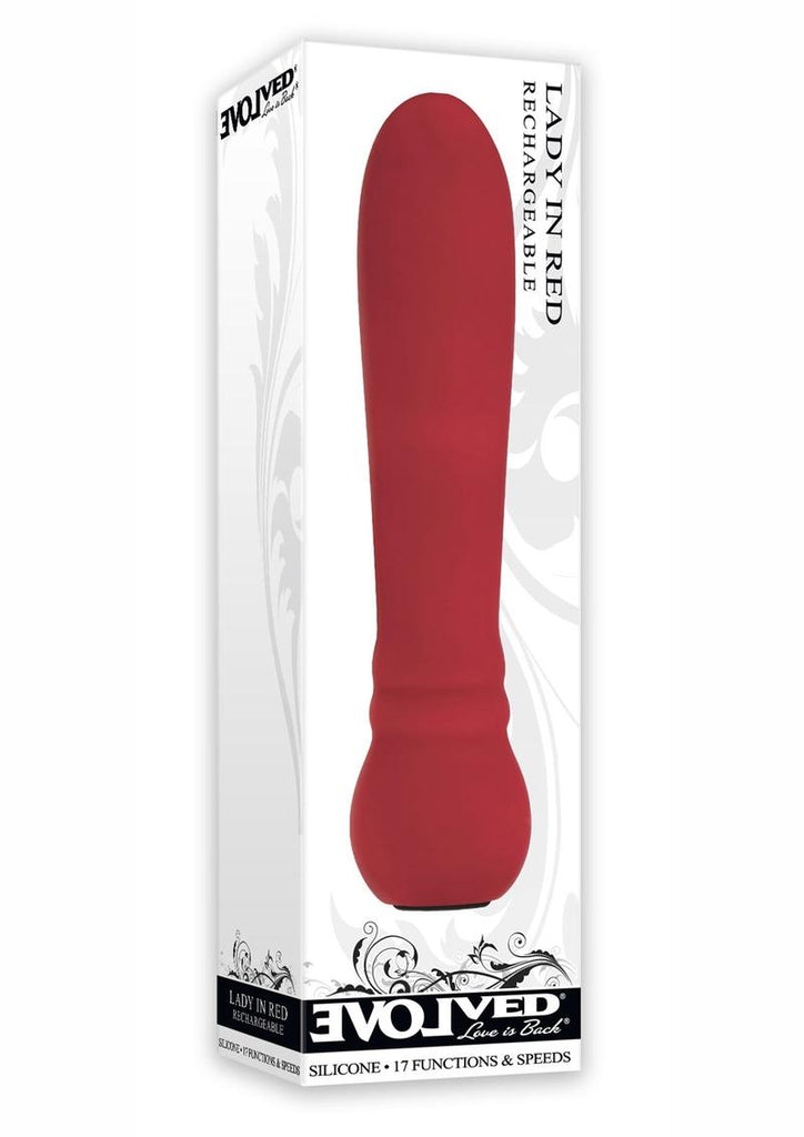 Lady In Red Rechargeable Silicone Bullet Vibrator with 17 Functions and Speeds - Red