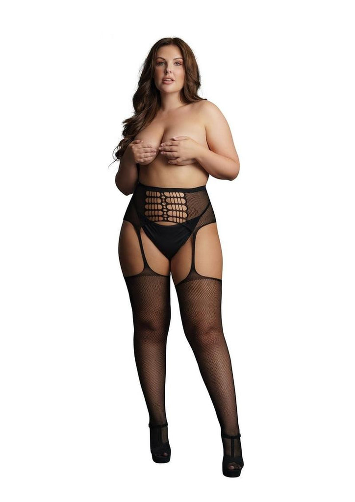 Le Desir High-Waist Garterbelt Stockings - Black - Queen