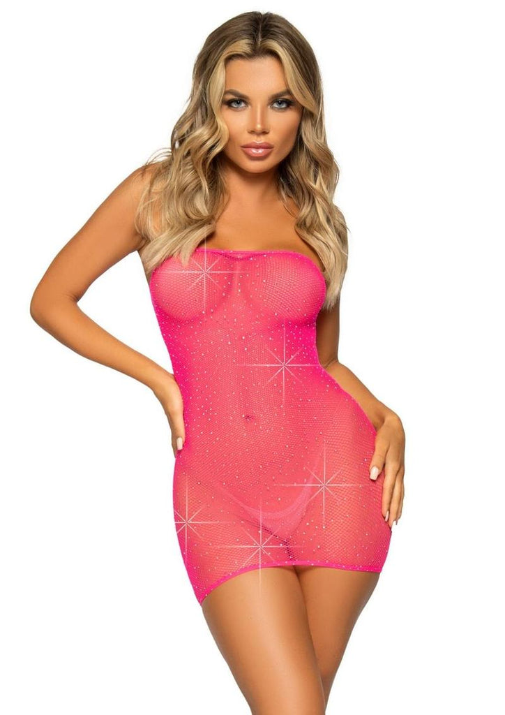 Leg Avenue Crystalized Fishnet Convertible Tube Dress - Pink - One Size