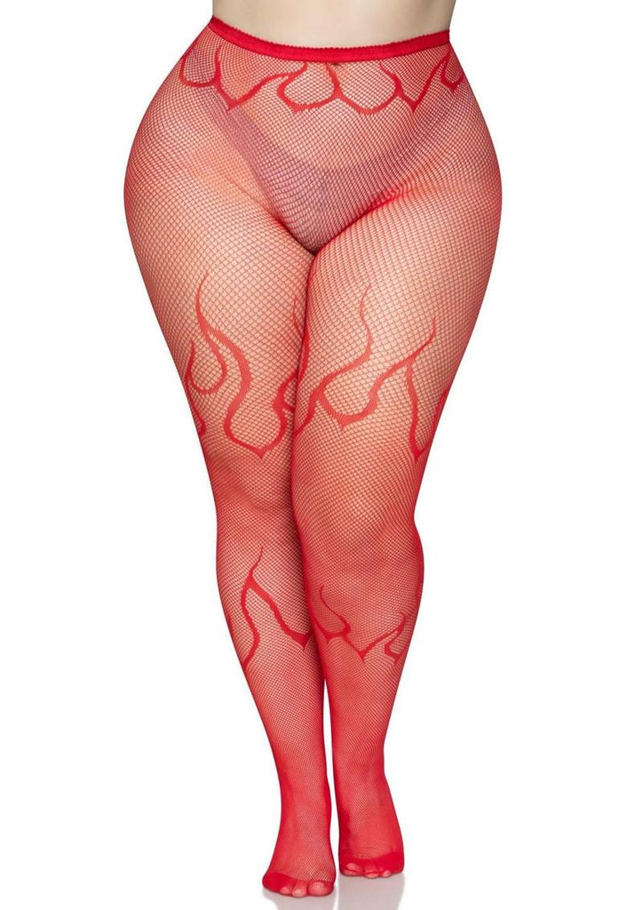 Leg Avenue Flame Net Tights - Red - Queen/XLarge/XXLarge