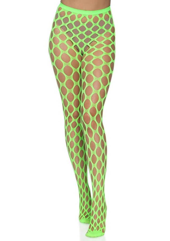 Leg Avenue Jumbo Pothole Net Tights - Green/Neon Green - One Size