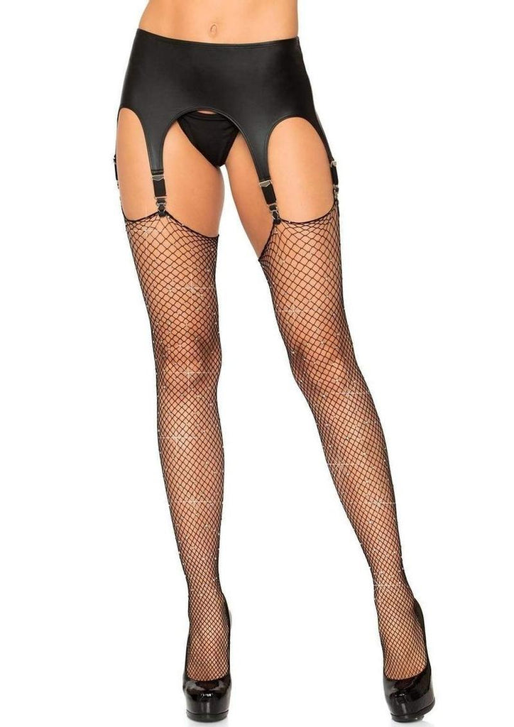 Leg Avenue Rhinestone Fishnet Stockings - Black - One Size