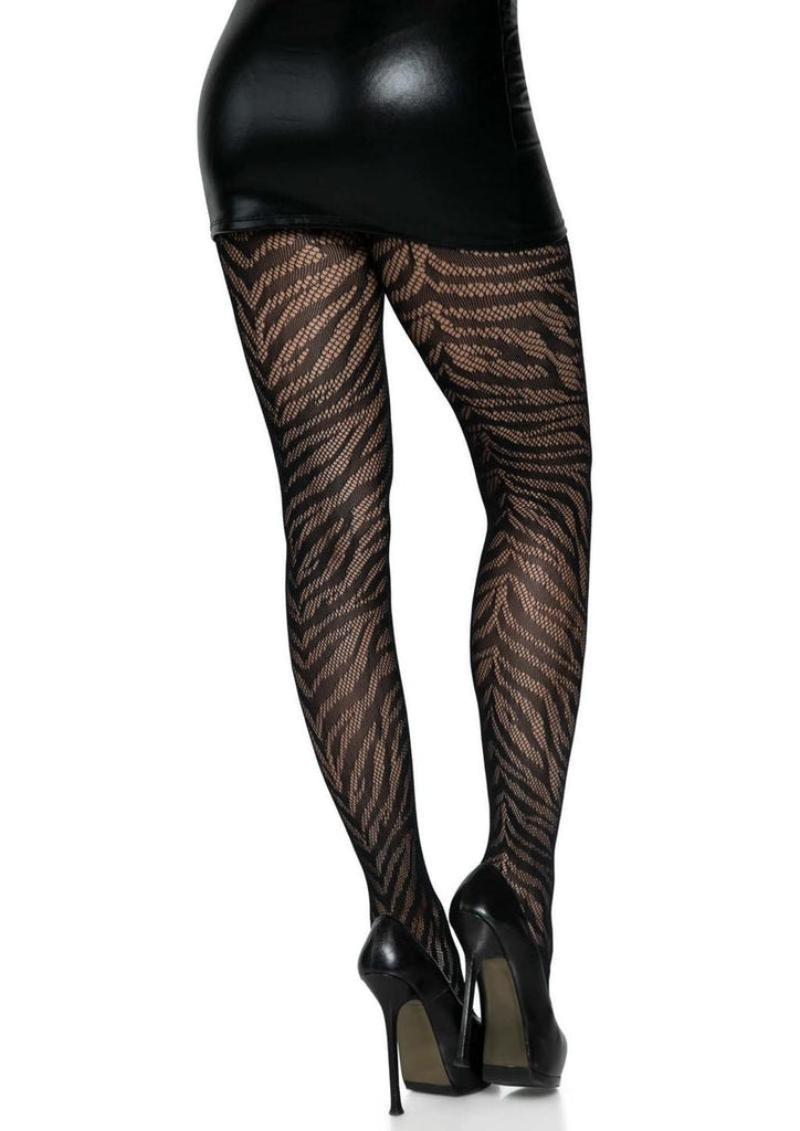 Leg Avenue Zebra Net Tights - Black - One Size