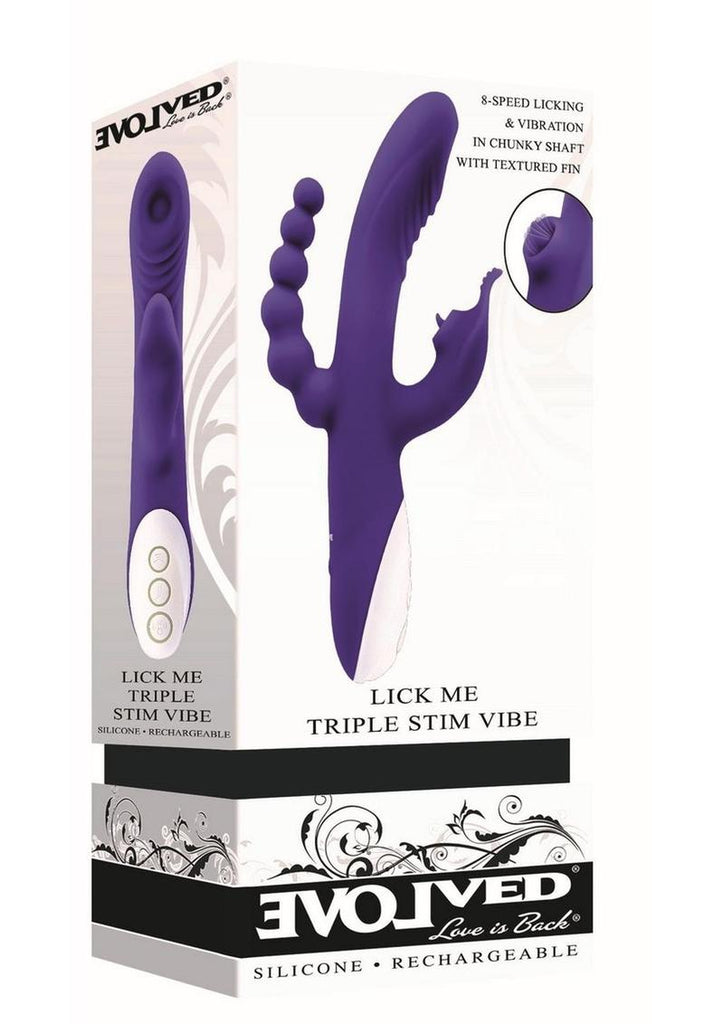 Lick Me Triple Stim Rechargeable Silicone Vibrator - Purple