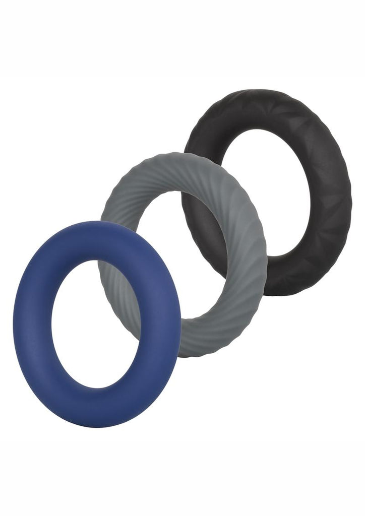 Link Up Ultra Soft Extreme Silicone Cock Ring - Black/Gray/Grey - 3 Pieces/Set