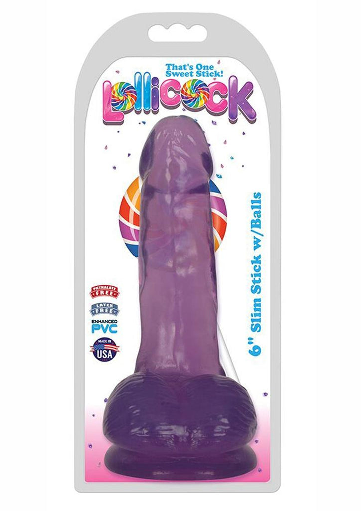 Lollicock Slim Stick Dildo with Balls - Grape Ice - 6in