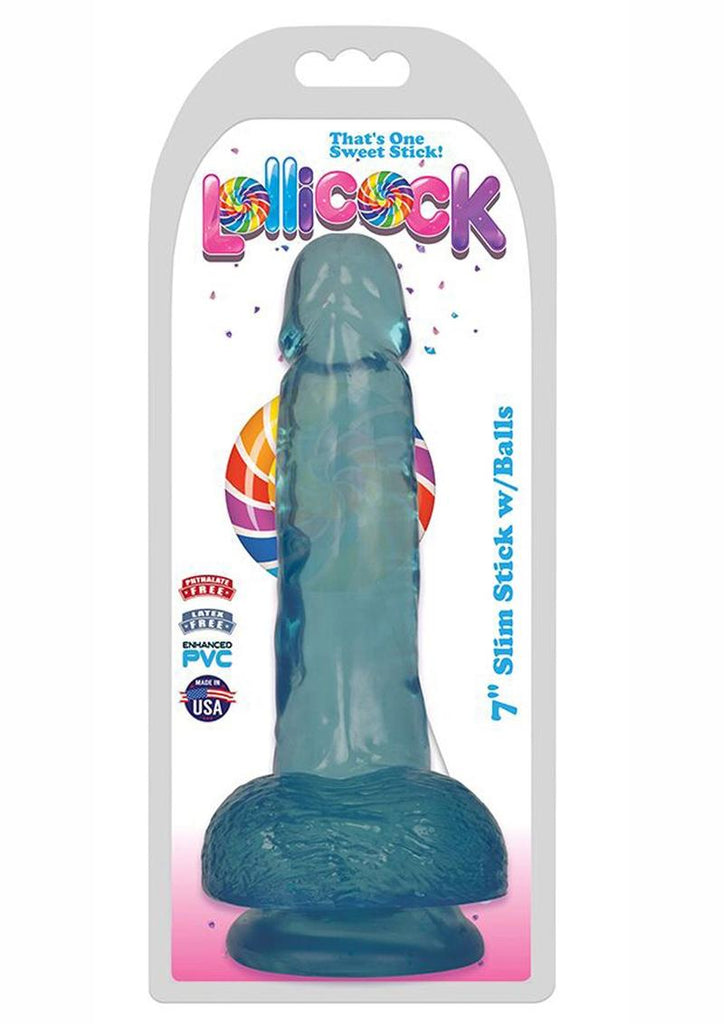 Lollicock Slim Stick Dildo with Balls - Berry Ice - 7in