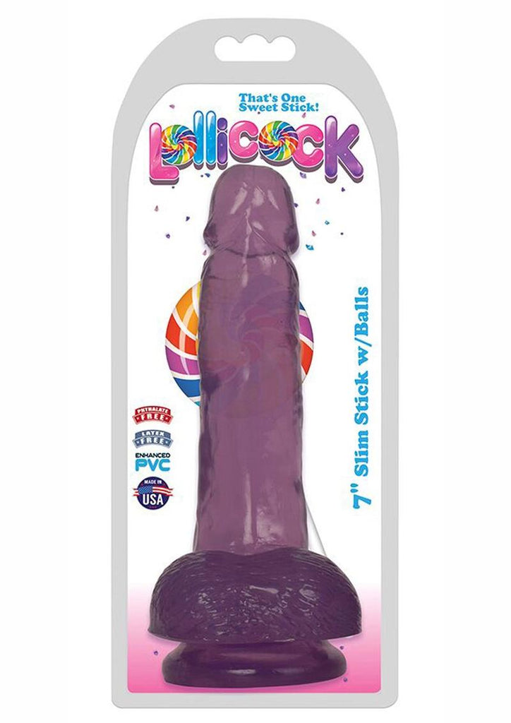 Lollicock Slim Stick Dildo with Balls - Grape Ice - 7in