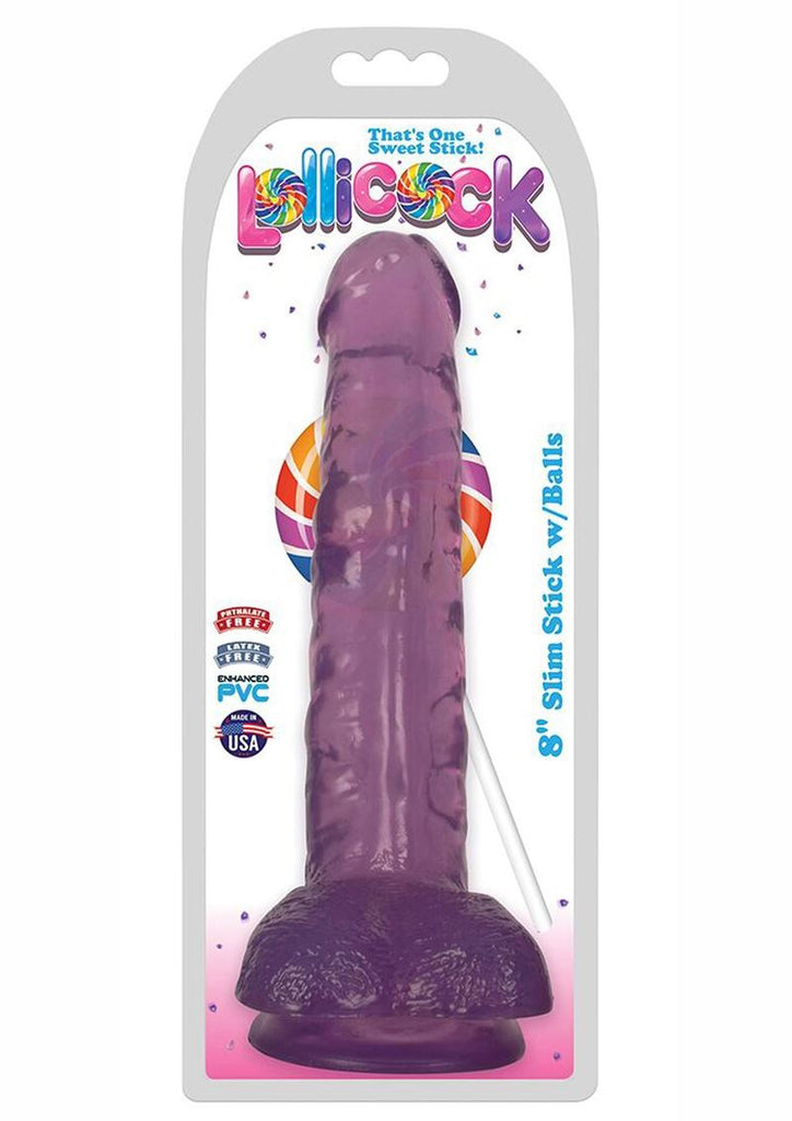 Lollicock Slim Stick Dildo with Balls - Grape Ice - 8in