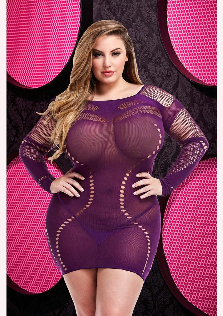 Long Sleeve Mini Dress - Purple - Queen