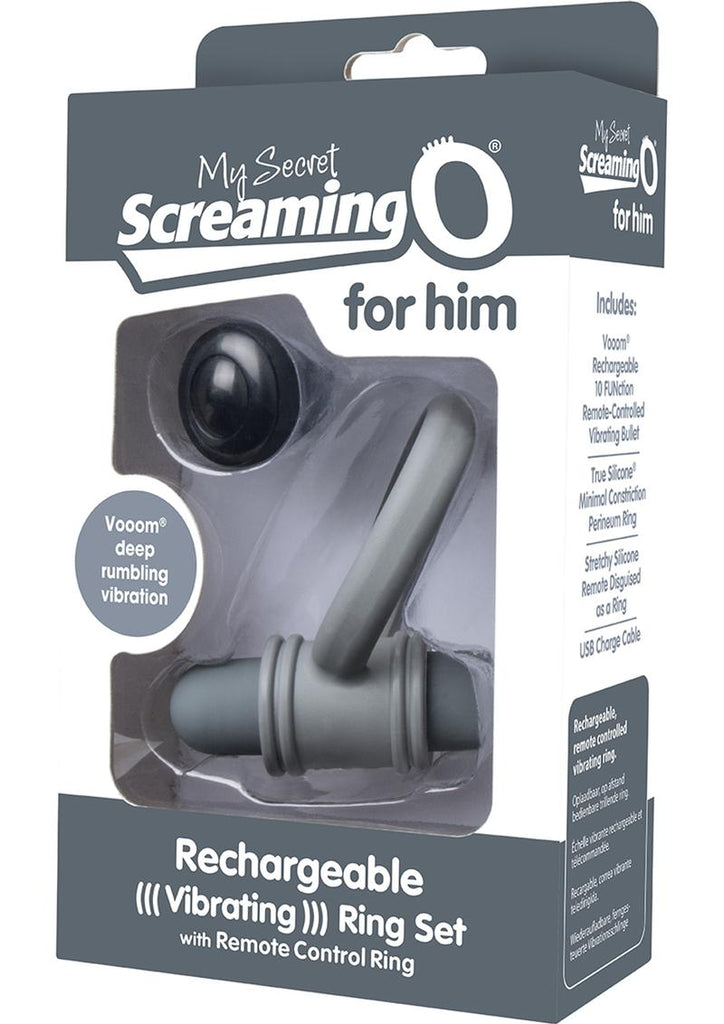 My Secret USB Rechargeable Vibrating Silicone Cock Ring Set For Him Waterproof - Grey