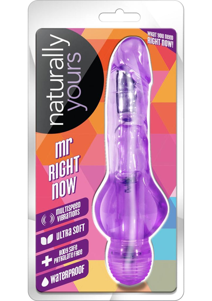Naturally Yours Mr. Right Now Vibrating Dildo - Purple - 6.5in