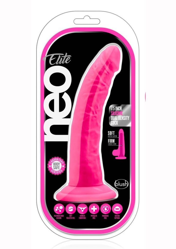Neo Elite Silicone Dual Density Dildo - Neon Pink/Pink - 7.5in