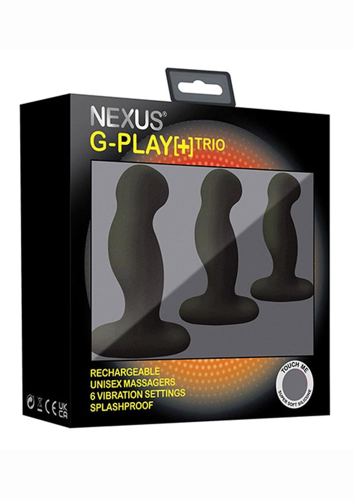 Nexus Gplaytrio+ Unisex Rechargeable Silicone Vibrator - Black - 3 Piece/Set