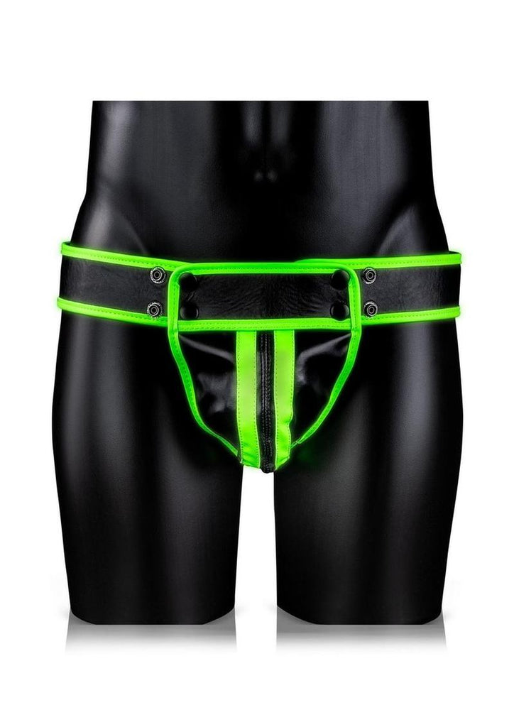 Ouch! Striped Jock Strap - Black/Glow In The Dark/Green - Large/XLarge