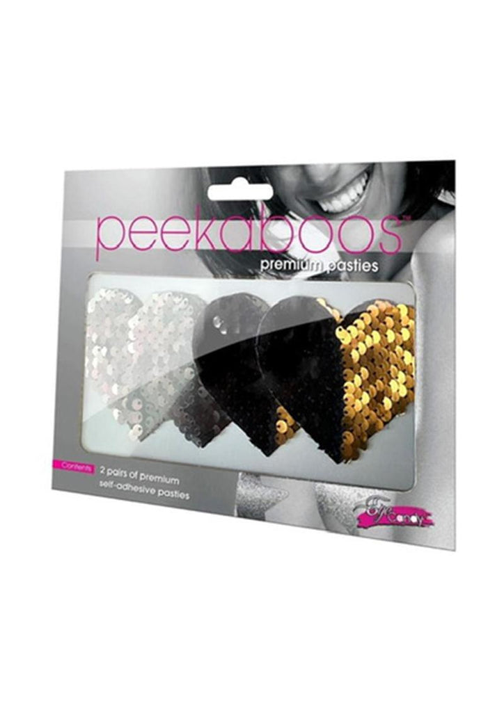 Peekaboos Reversilbe Sequin Hearts Pasties - Black/Gold