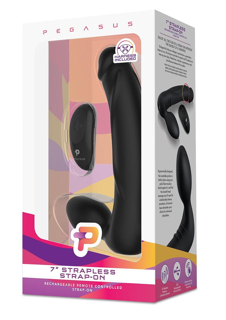 Pegasus Silicone Rechargeable Strapless Strap-On with Remote Control - Black - 7in