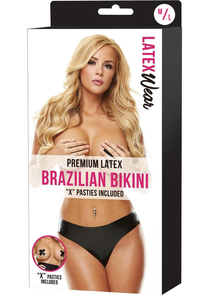 Premium Latex Brazilian Bikini - Black - Large/Medium