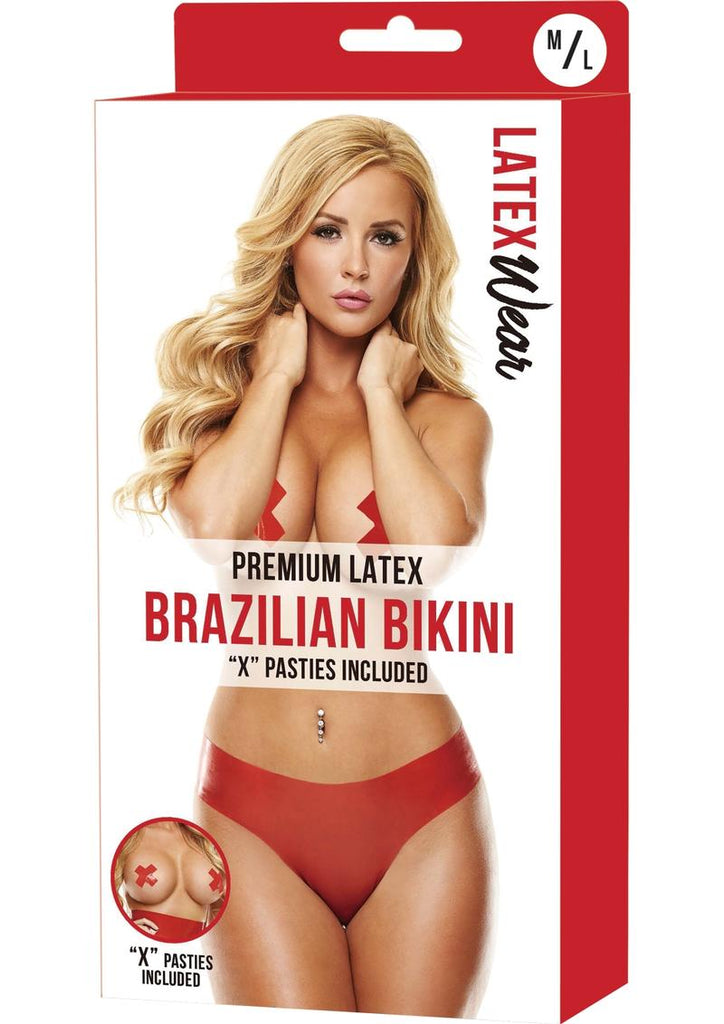 Premium Latex Brazilian Bikini - Red - Large/Medium