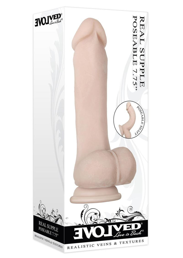 Real Supple Poseable Dildo with Balls - Flesh/Vanilla - 7.75in