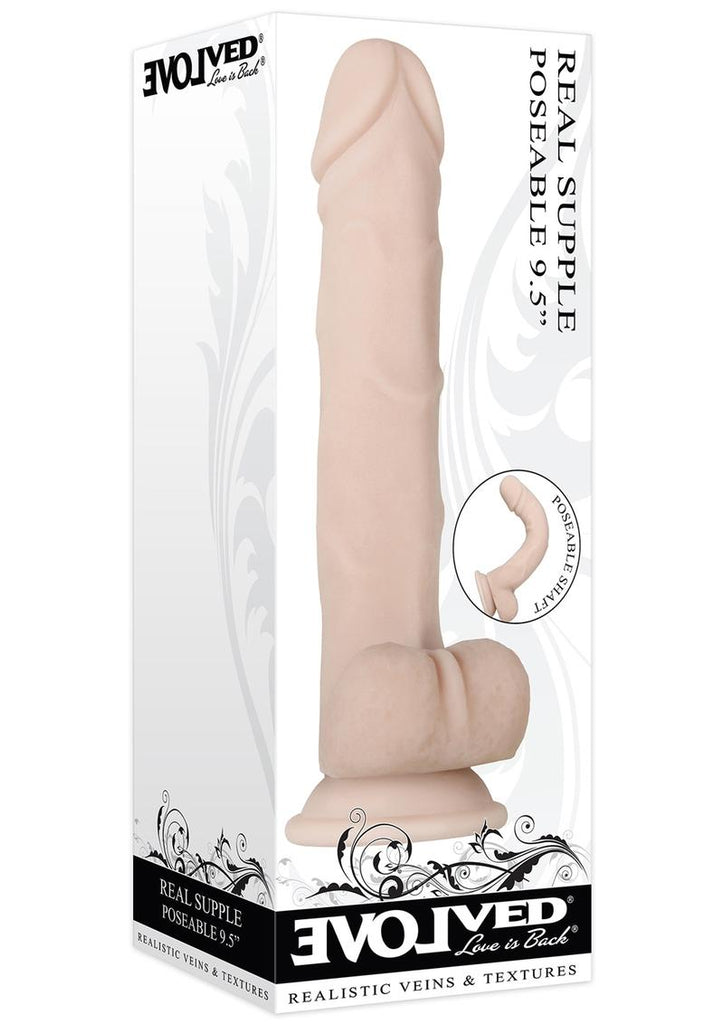 Real Supple Poseable Dildo with Balls - Flesh/Vanilla - 9.5in