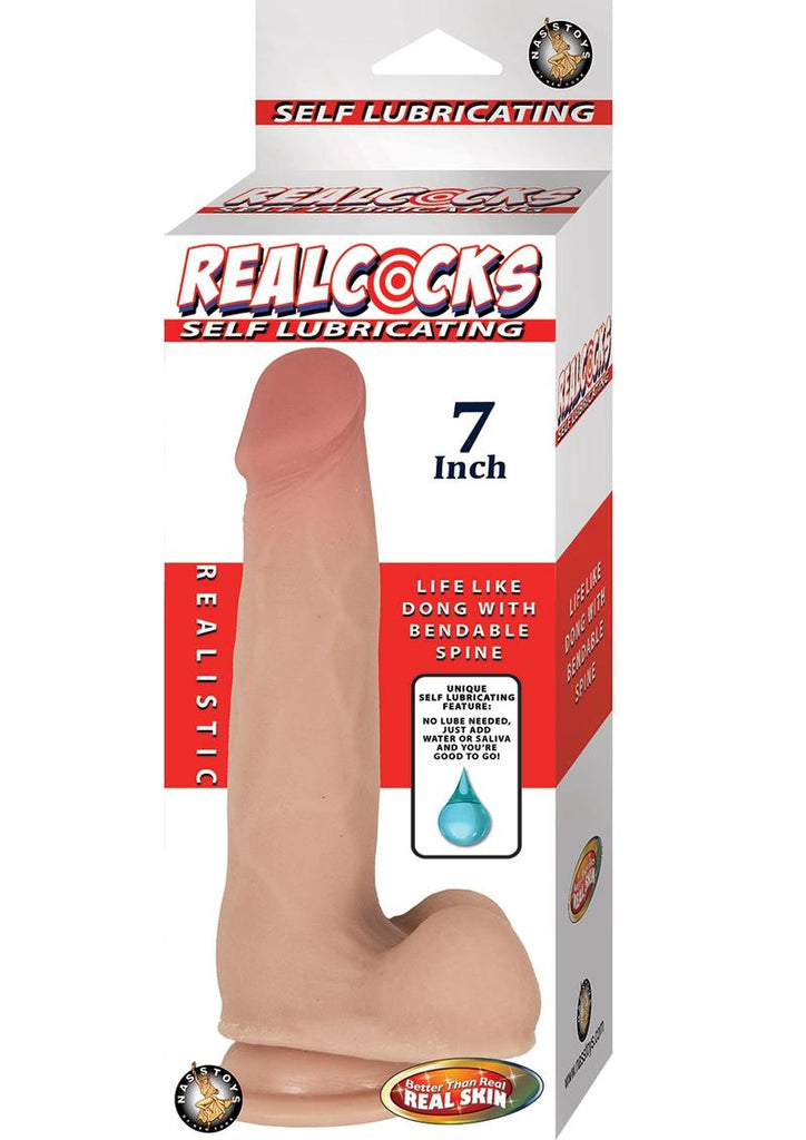 Realcocks Self Lubricating Bendable Dildo with Balls - Flesh/Vanilla - 7in