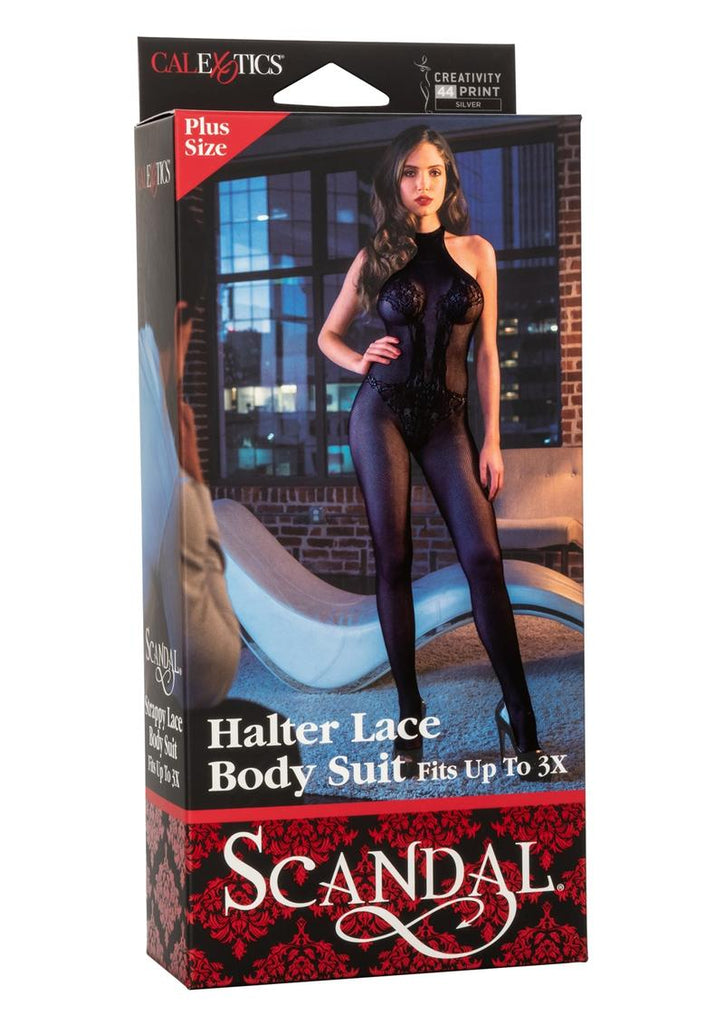 Scandal Halter Lace Body Suit - Black - Plus Size/Queen