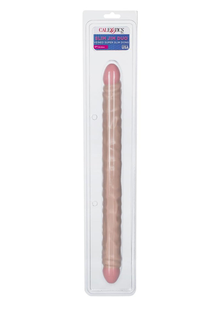 Slim Jim Duo Veined Super Slim Double Dildo - Flesh/Vanilla - 17in