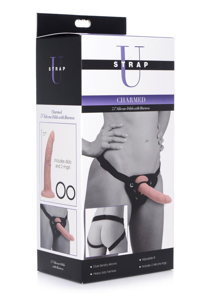 Strap-U Charmed Silicone Dildo with Harness - Vanilla - 7.5in