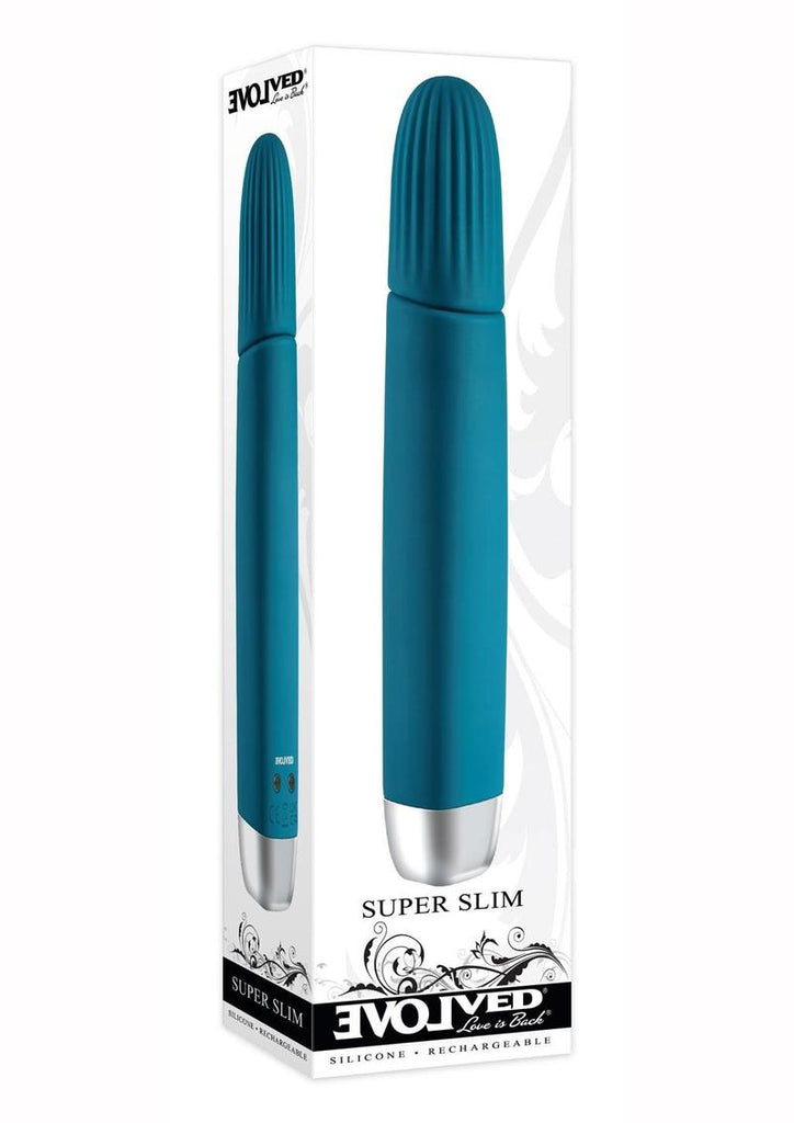 Super Slim Rechargeable Silicone Vibrating Wand - Teal