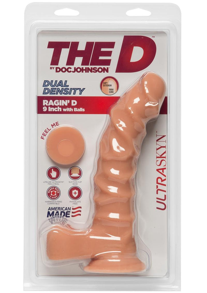 The D Ragin D Ultraskyn Dildo with Balls - Flesh/Vanilla - 9in